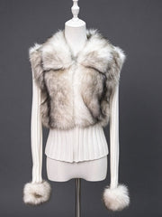 Faux Fur Trim Ribbed Long Sleeve Sweater-boutique