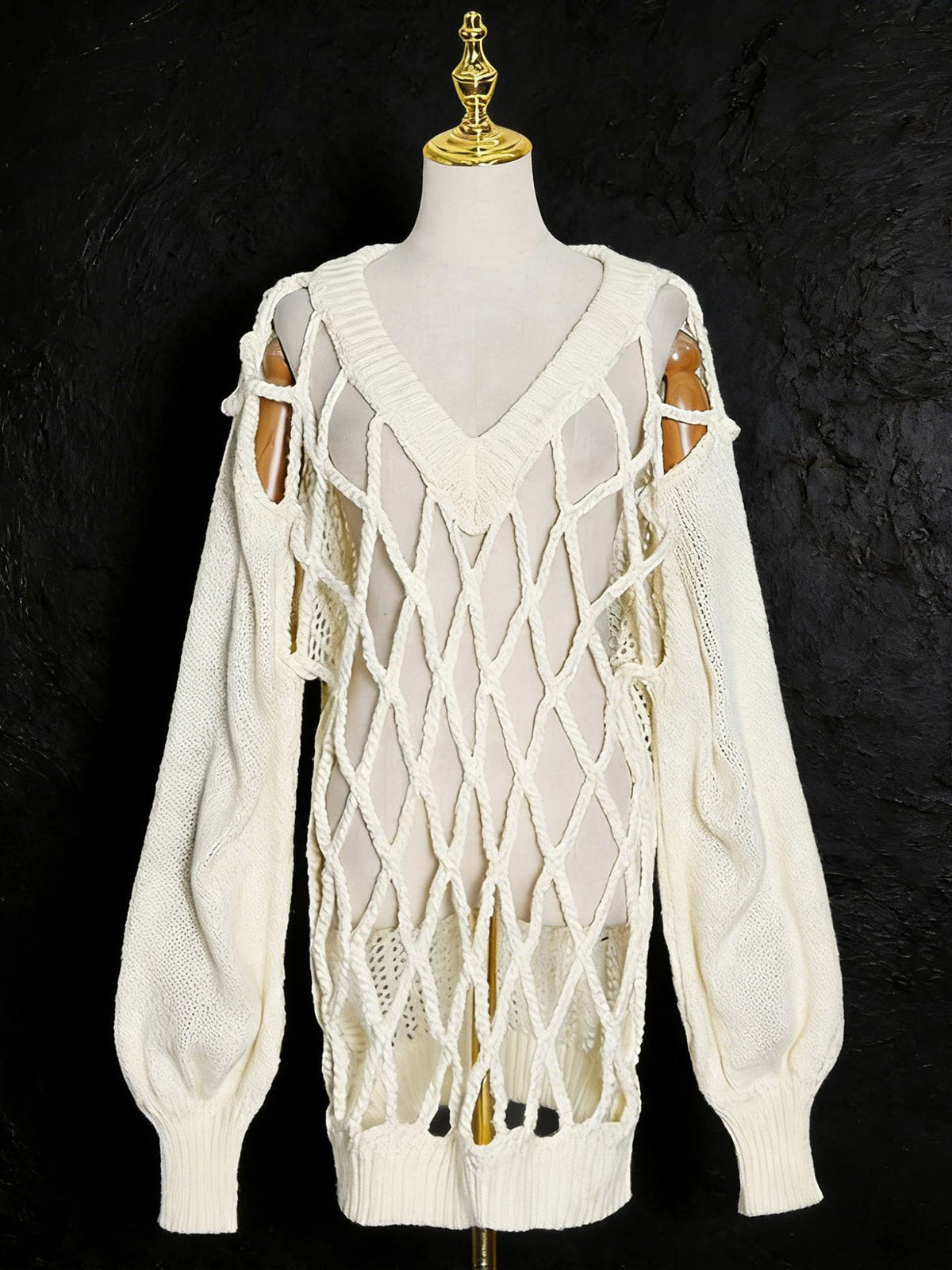 Solid Hollow Out Casual Loose Knit Sweater