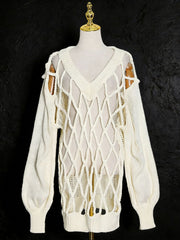 Solid Hollow Out Casual Loose Knit Sweater