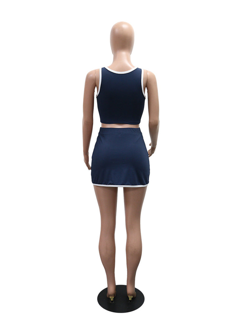 Casual Cropped Tank Vest And Short Skirt Sports Set