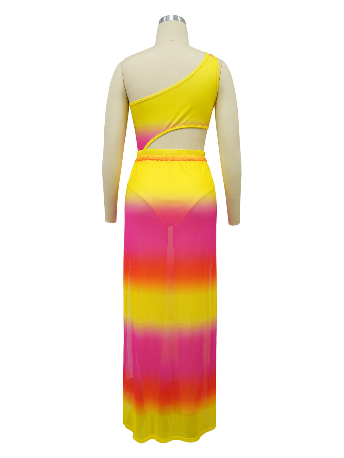 Sexy Gradient Color Hollow Out High Slit Maxi Skirt Set