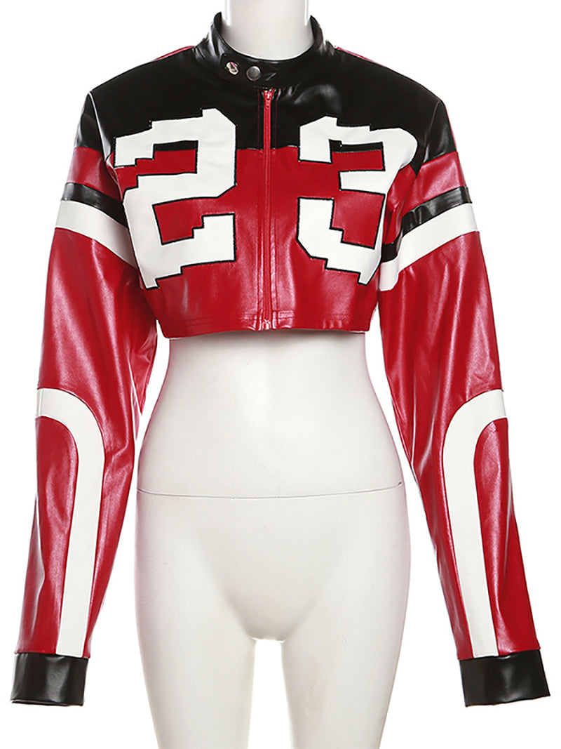 Fashion PU Leather Cropped Jacket Coat