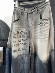 Graffiti Panel Grommet Strap Barrel Jeans-boutique