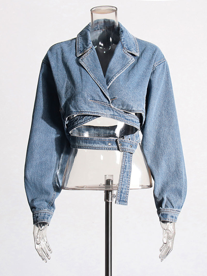 Fashion Hollow out  Crop Denim Jacket Coat