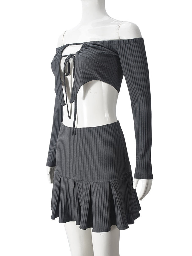 Sexy Lace-up Off Shoulder Pleated Skirt Sets