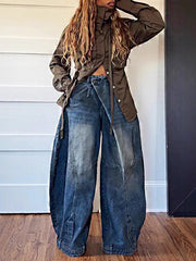 Vintage Asymmetric Button Loose Jeans