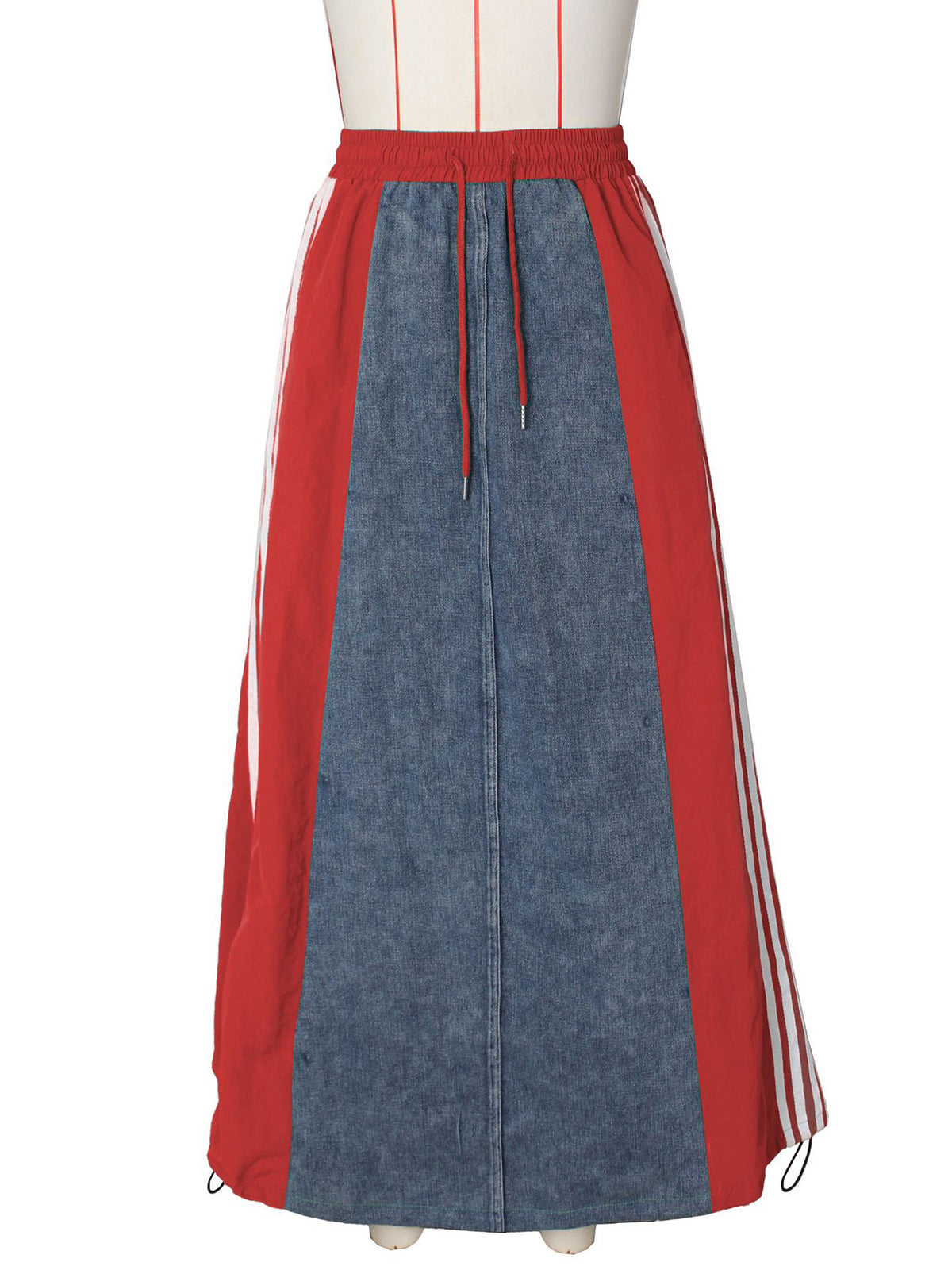 Retro Denim Patchwork Stripes Loose Skirt