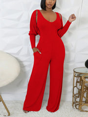Women's Ribbed Cape Vest Jumpsuit Set