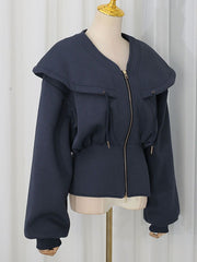 Wide Collar Zip Front Balloon Sleeve Jacket-boutique