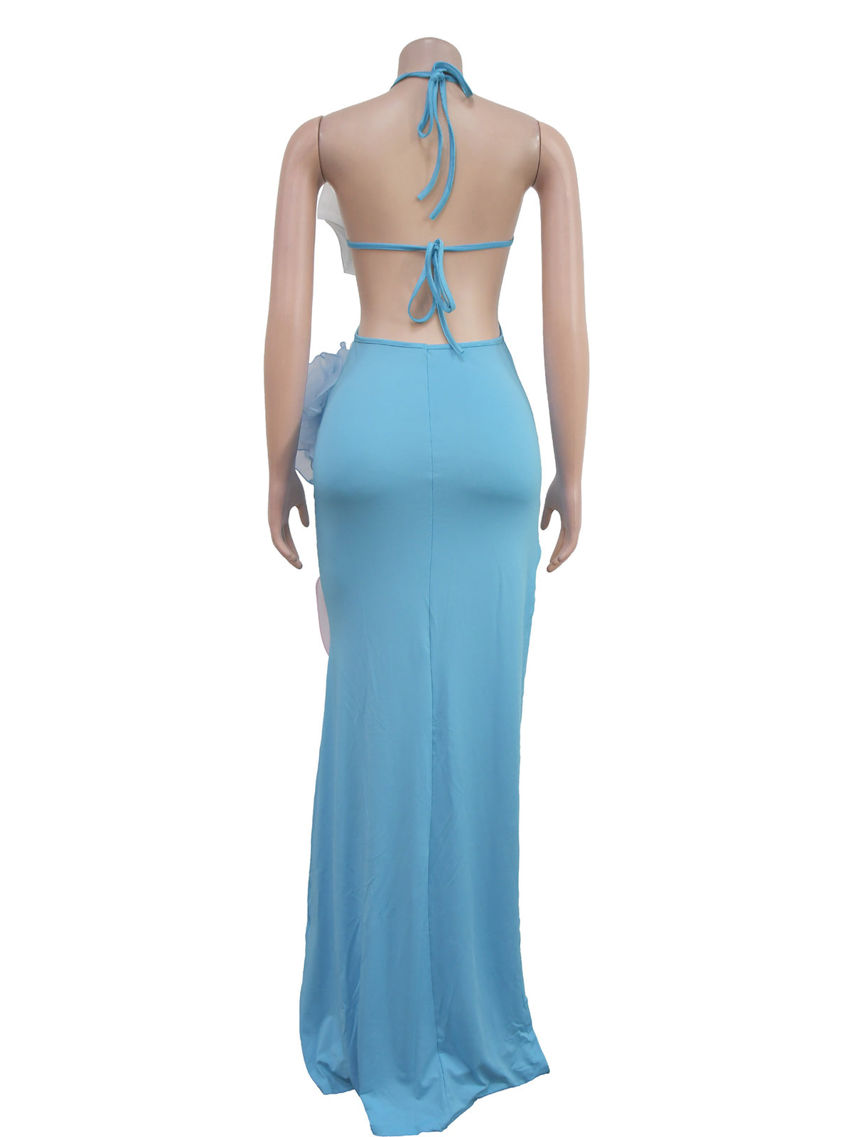 Sexy Halter 3D Flower Trim Backless Maxi Dress