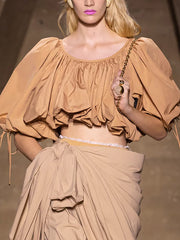 Fashion Round Neck Irregular Crop Top