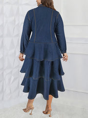 Plus Size Button Tiered Denim Dress
