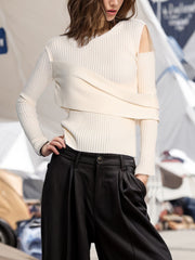 Round Neck Slim Asymmetrical Knit Sweater