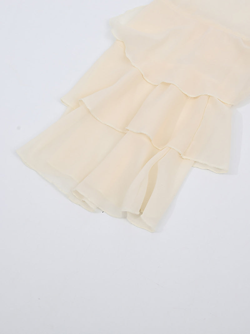 Sexy Ruffle Sheer Mesh Shirt And Mini Skirt Set