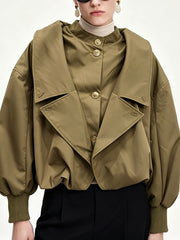 Layered Stand Collar Balloon Sleeve Jacket-boutique