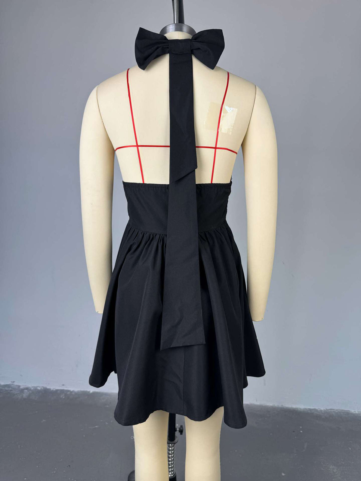 Sexy Pleated V-Neck Halter Bow Mini Dress
