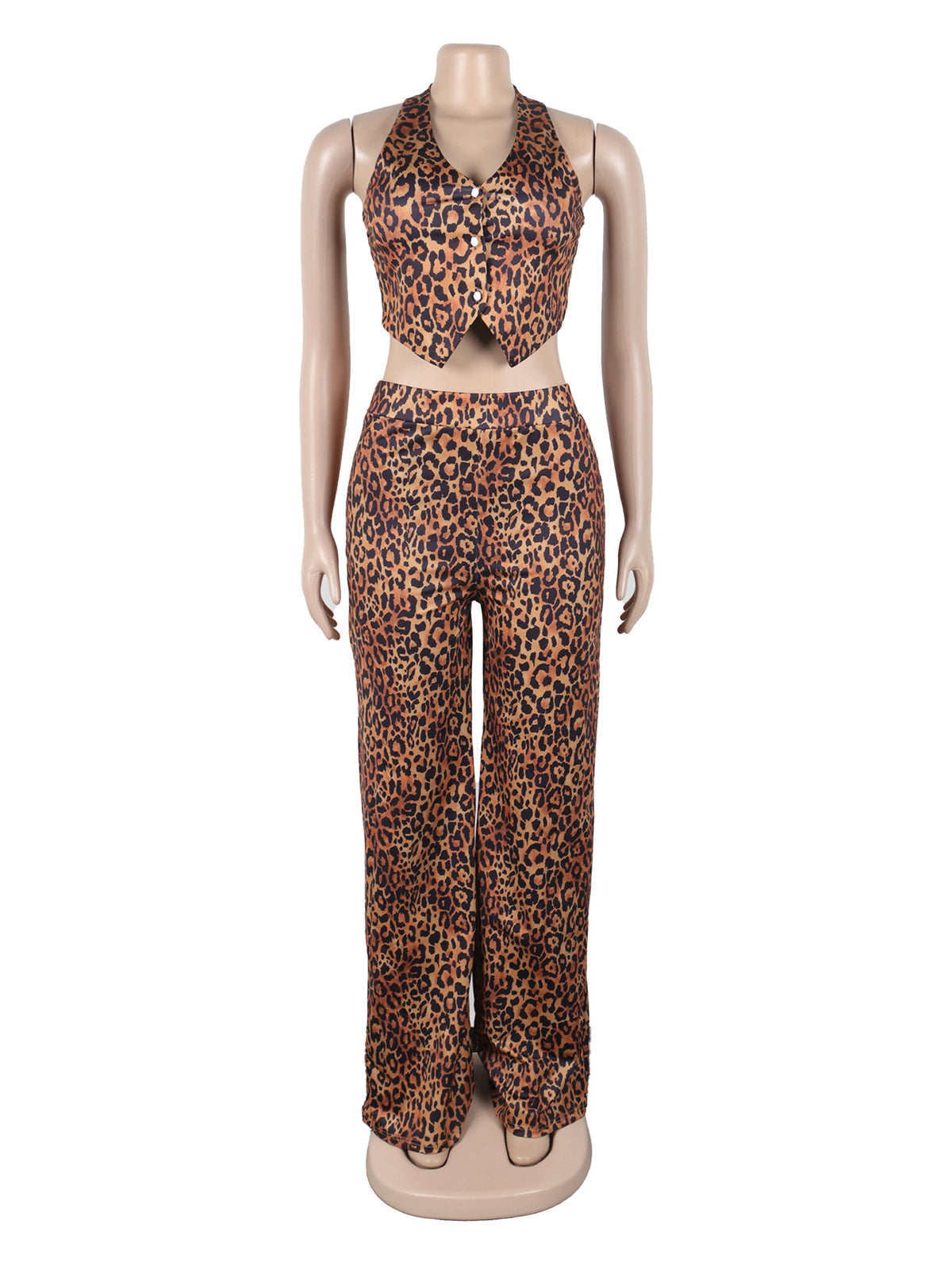 Leopard Print Halter Top And Trousers Casual Set