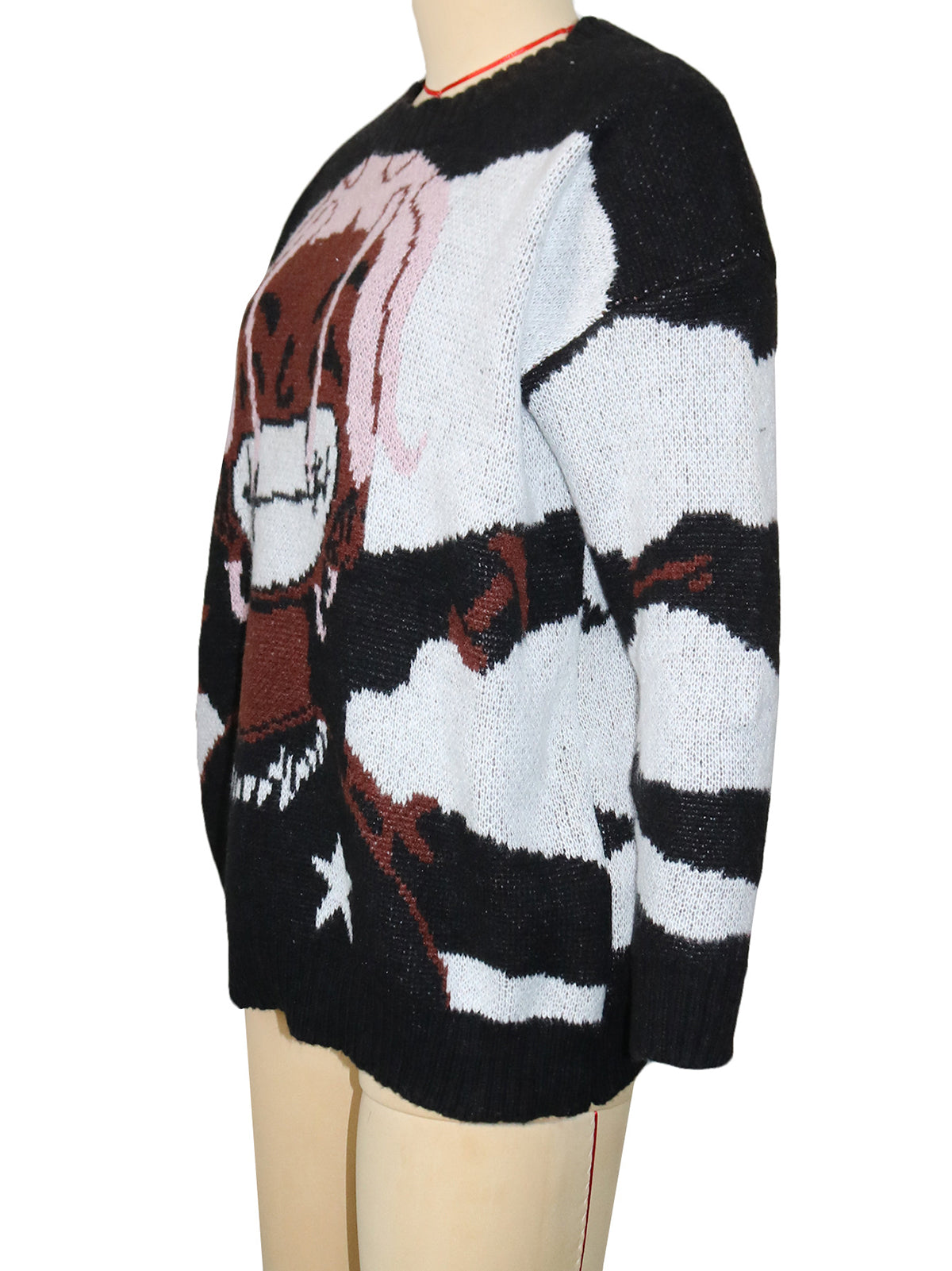 Knitted Color Matching Cartoon Loose Sweater