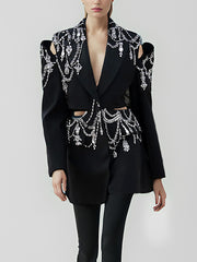 Fashion Rhinestone Beaded Cut Out Blazer