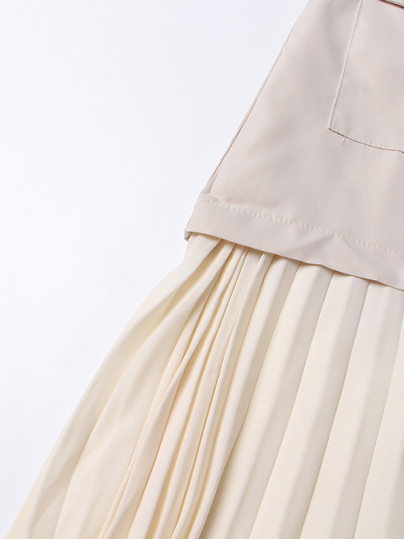 Fashion High Waist Paneled Midi Pleated Skirt