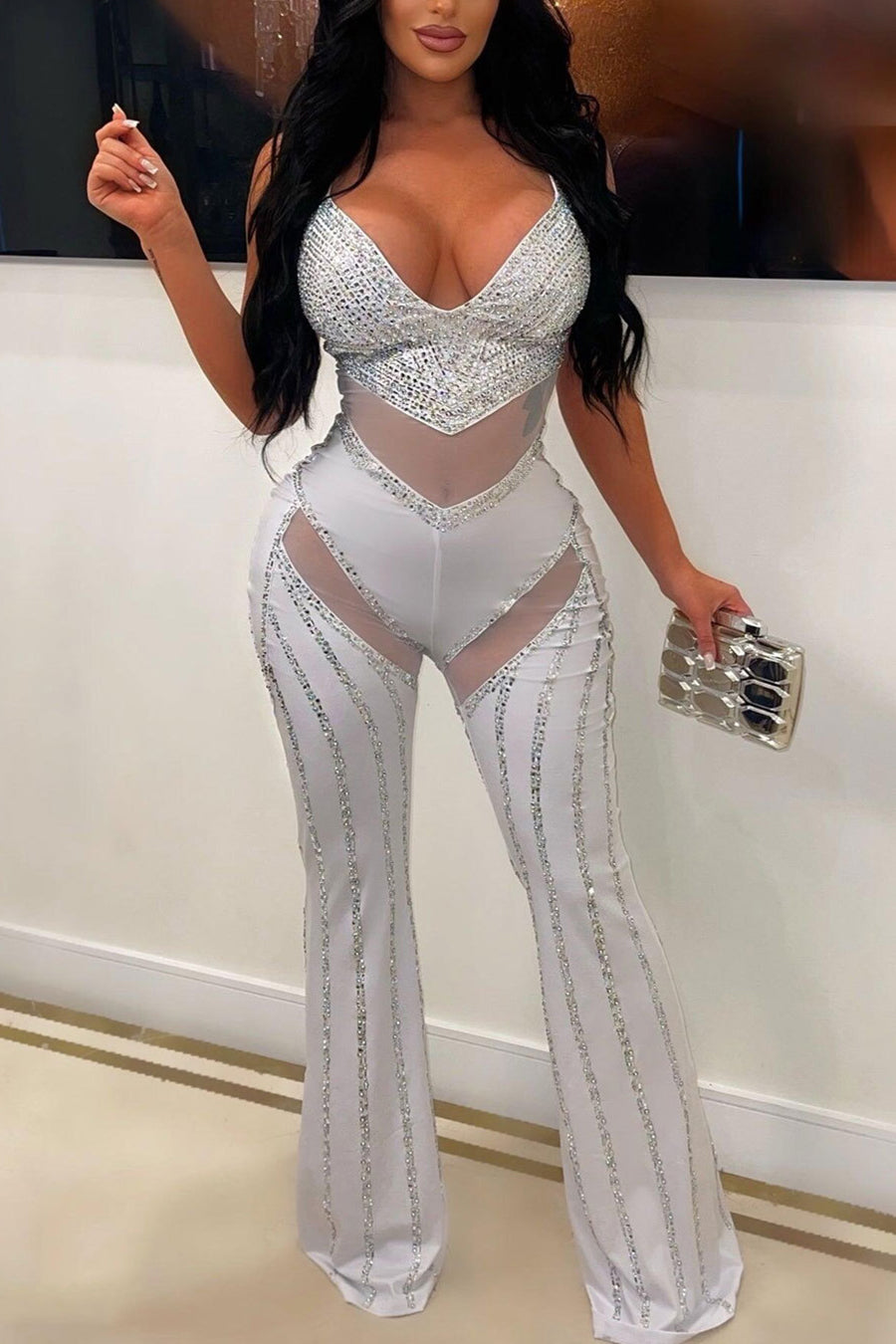 Sexy Deep V See Through Skinny Jumpsuit