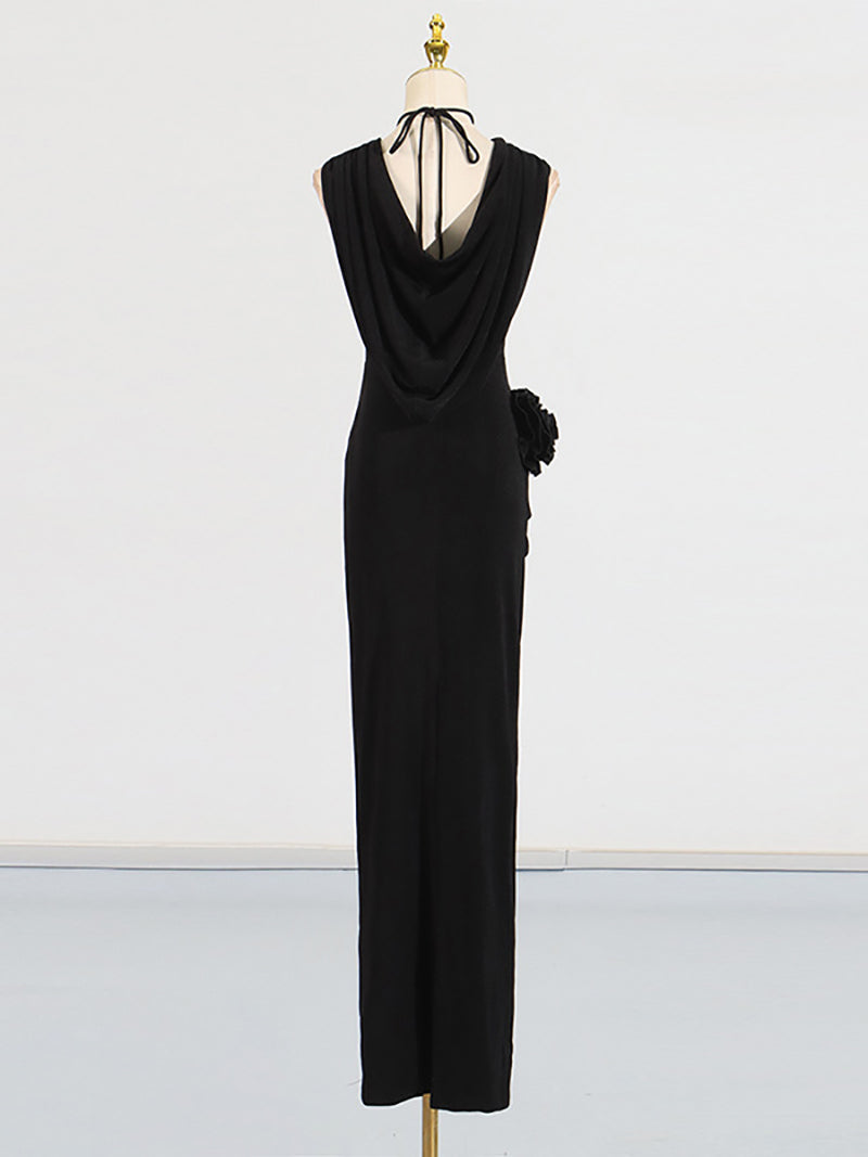 Sexy Hooded Appliqued Sleeveless Maxi Dress