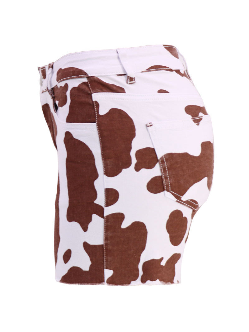 Casual Cow Print Cute Denim Shorts