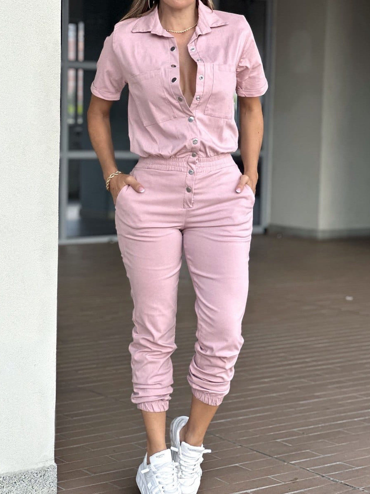 Casual Single-breasted Slim Jumpsuit