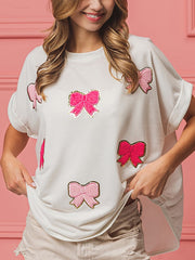 Casual Bowknot Embroider T shirt