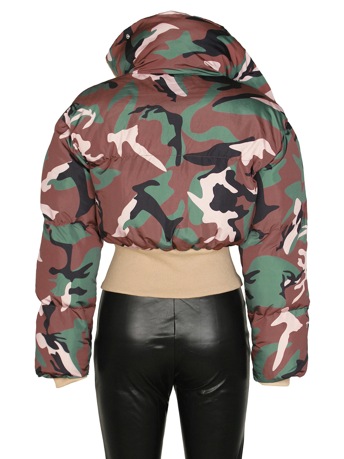 Retro Camo Print Warm Short Down Jacket