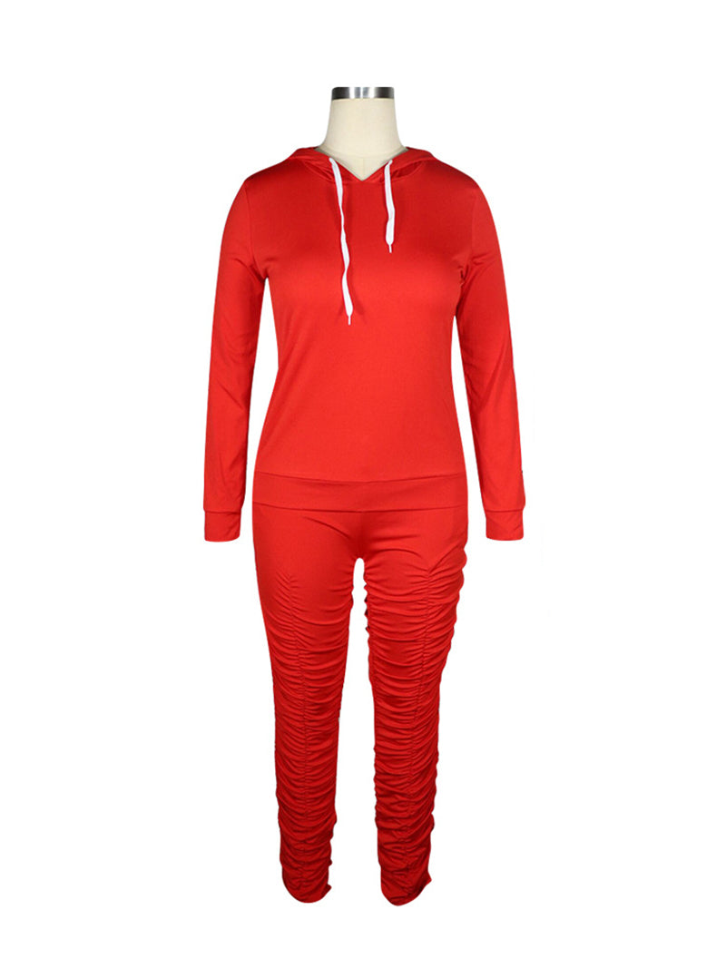 Hooded And Pleated Running Pants 2 Piece Tracksuit Set