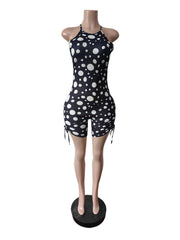 Sexy Sleeveless Polka Dot Drawstring Romper