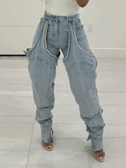 High Waist Baggy Cargo Jeans Patchwork Pants