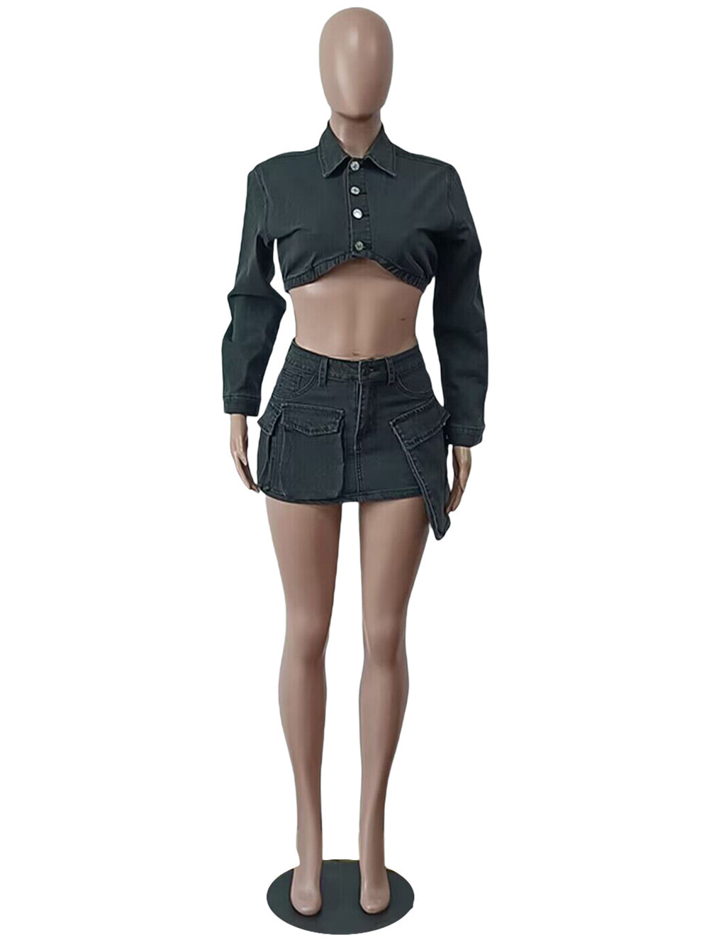 Sexy Cropped Denim Jacket And Skirt Casual Set