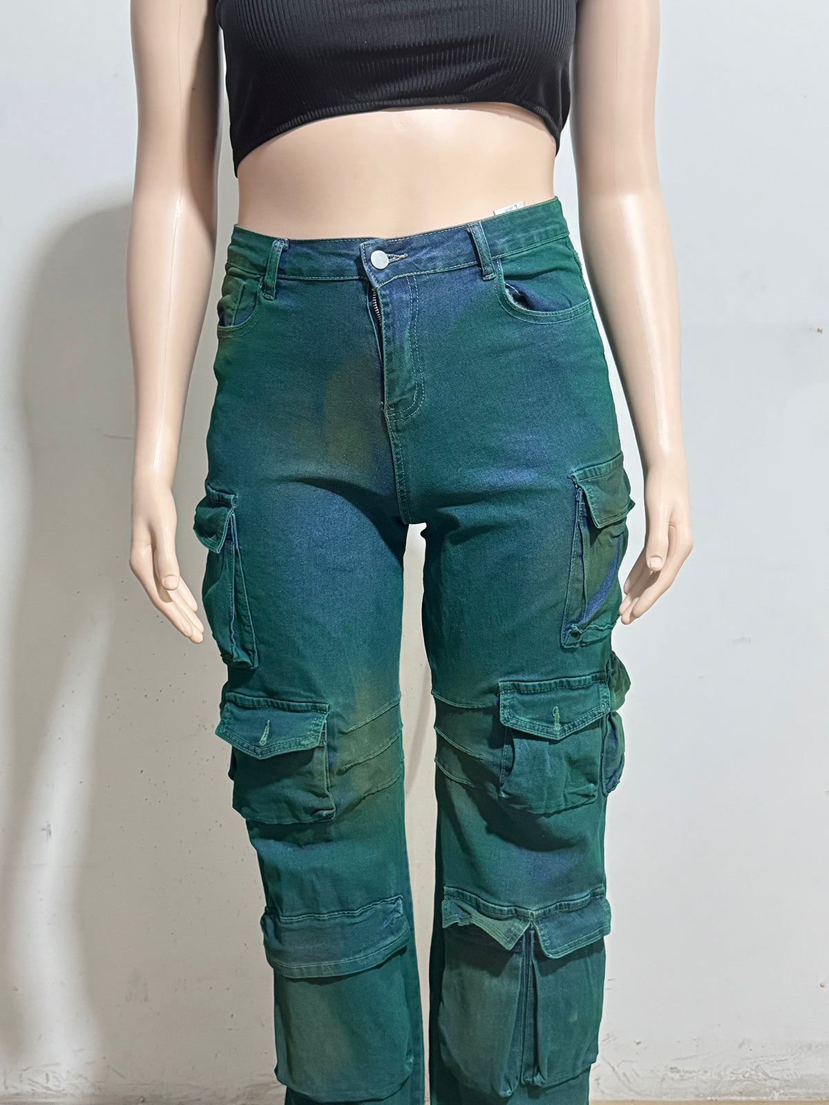 Tie Dye High Waist Cargo Jeans