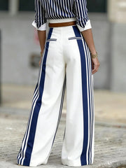 Fashion Striped High Waist Wide-Leg Trousers