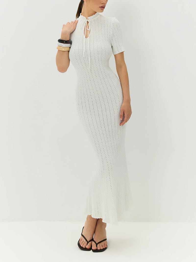 Elegant Round Collar Bodycon Knit Maxi Dress