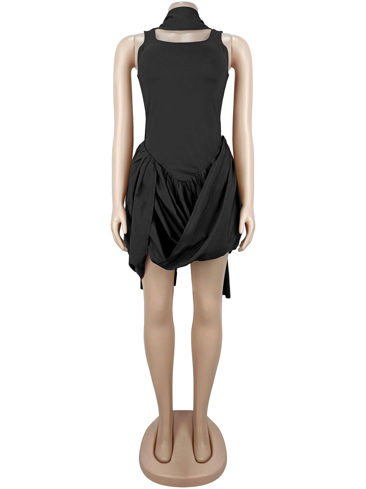 Fashion Sleeveless Slim Patchwork Ruched Mini Dress