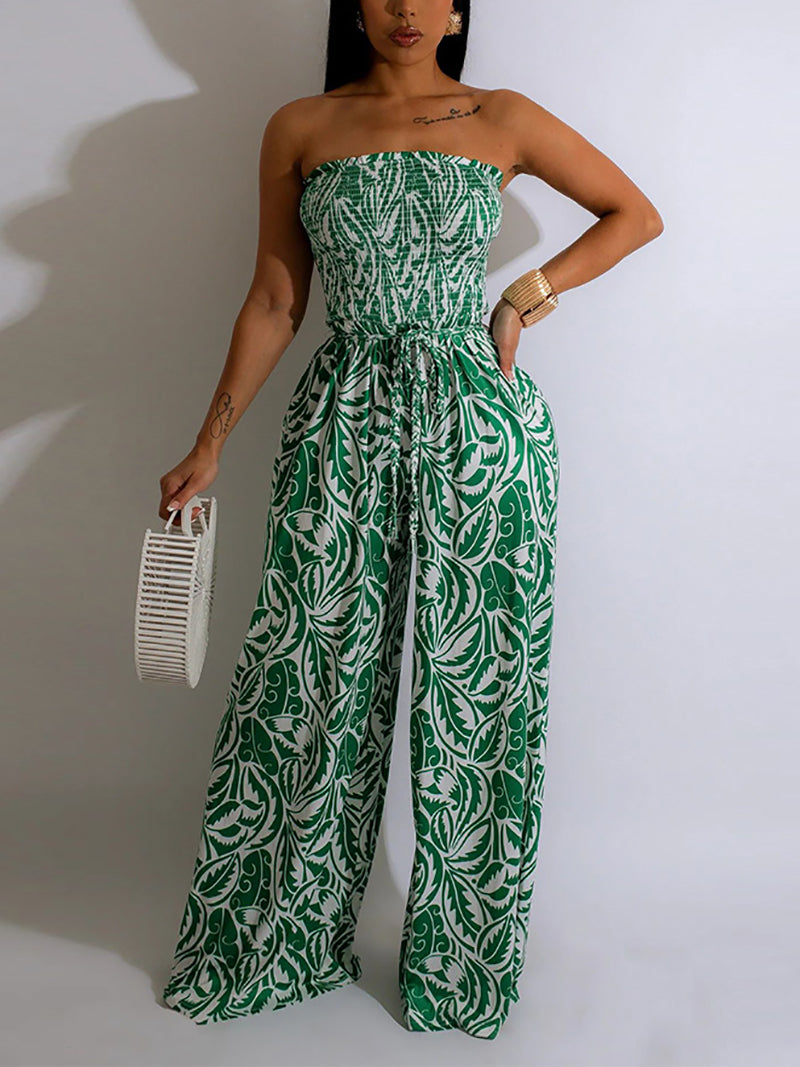 Fashion Strapless Print Wide leg Jumpsuit