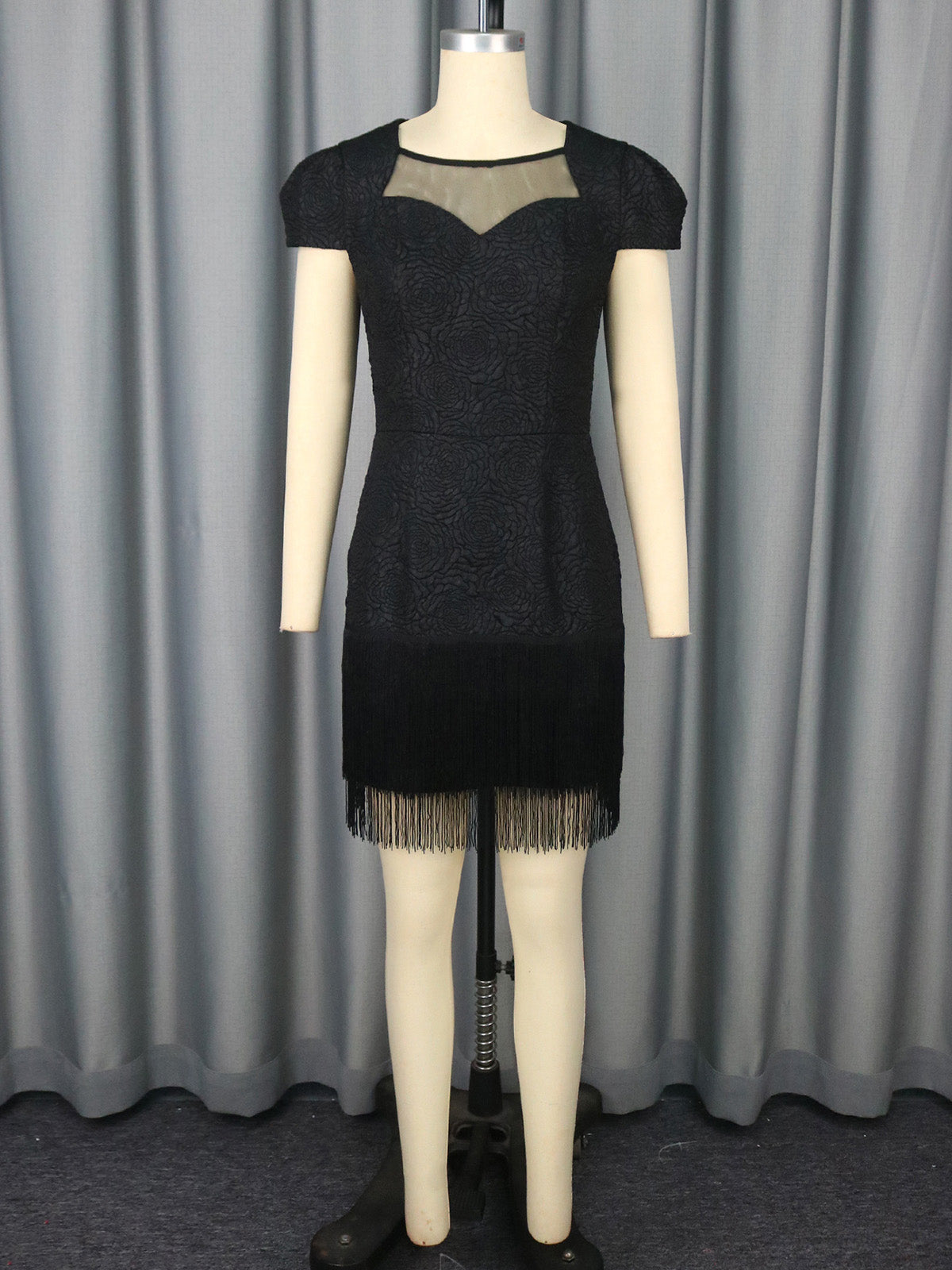 Elegant Mesh Patchwork Fringe Slim Mini Dress