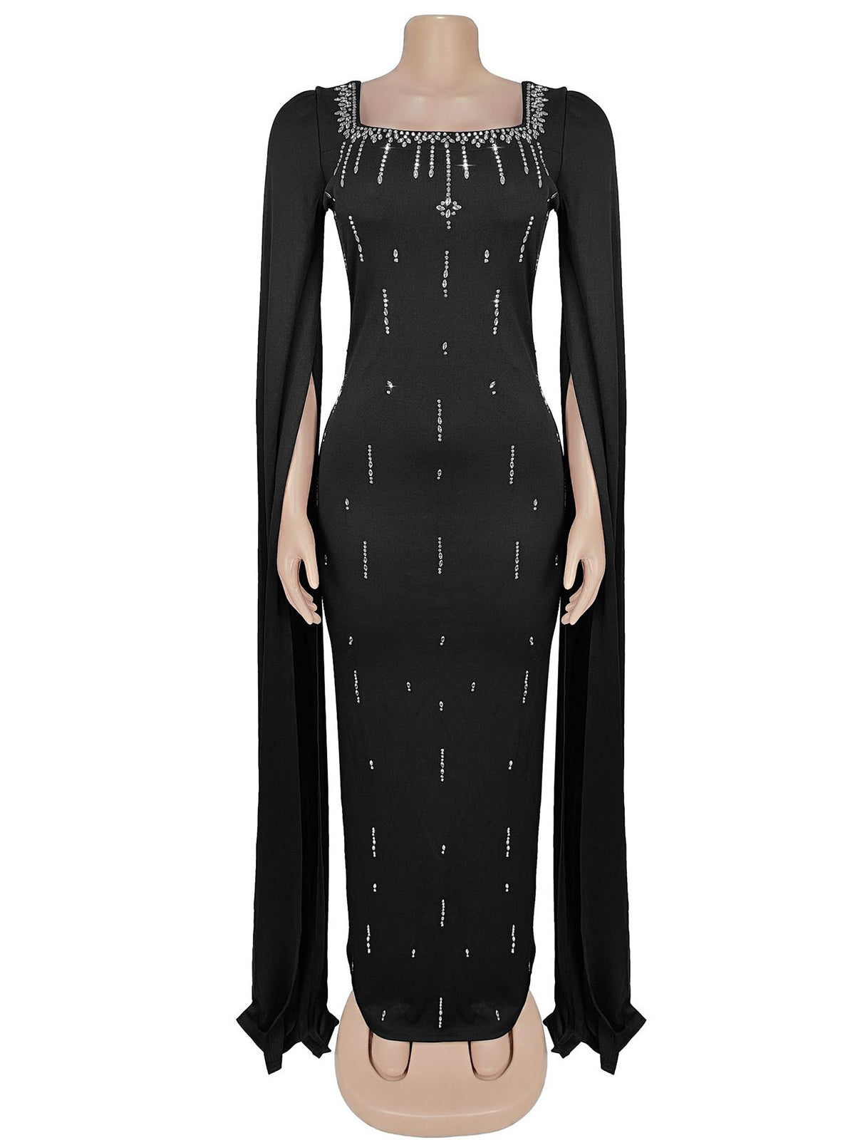 Elegant Rhinestone Cape Sleeve Slim Party Dress