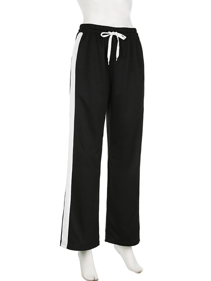 Contrast Side Seam Drawstring Waist Sports Pants