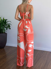 Casual Print Vest Wide-leg Pants Set