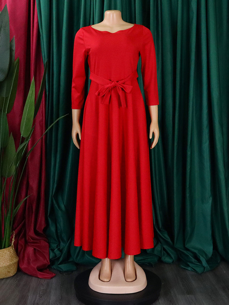 Elegant Round Neck Bandage Casual A Line Dress