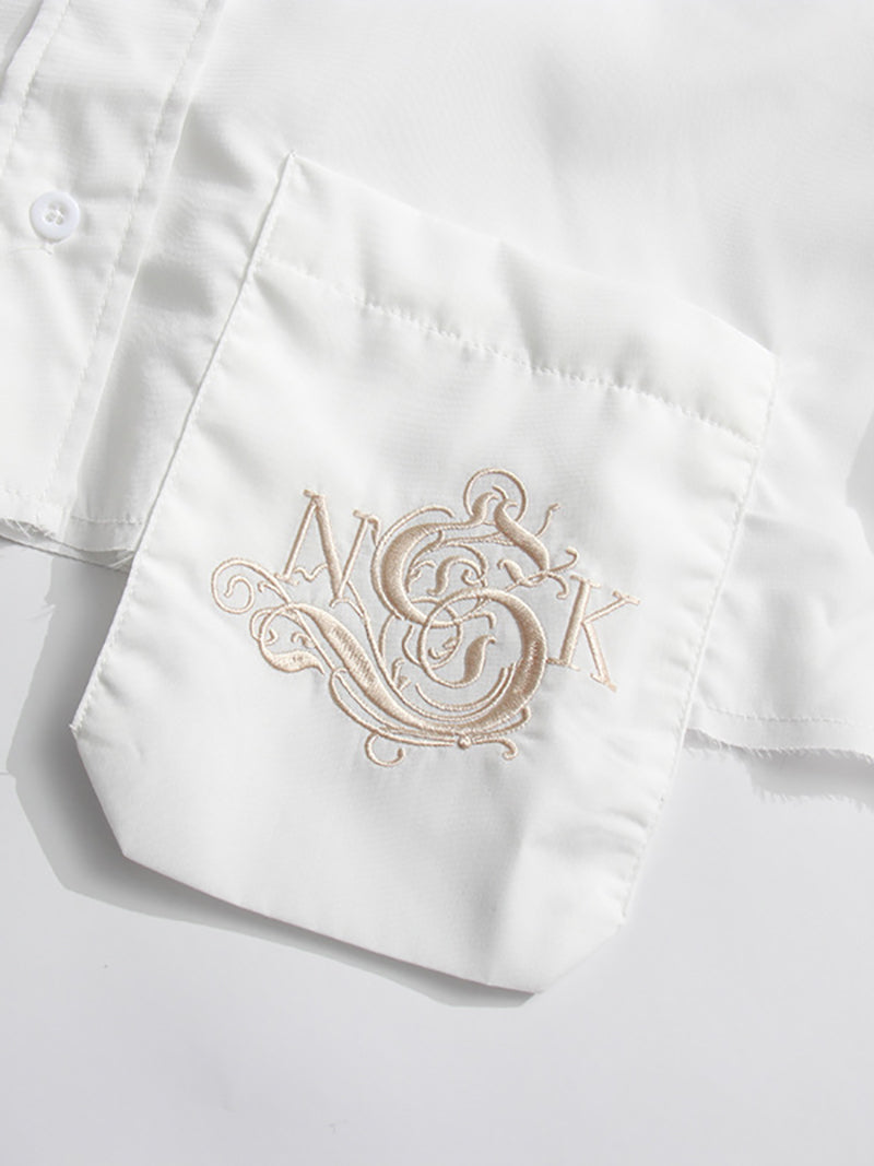 Casual Embroider Asymmetric Cropped Shirt
