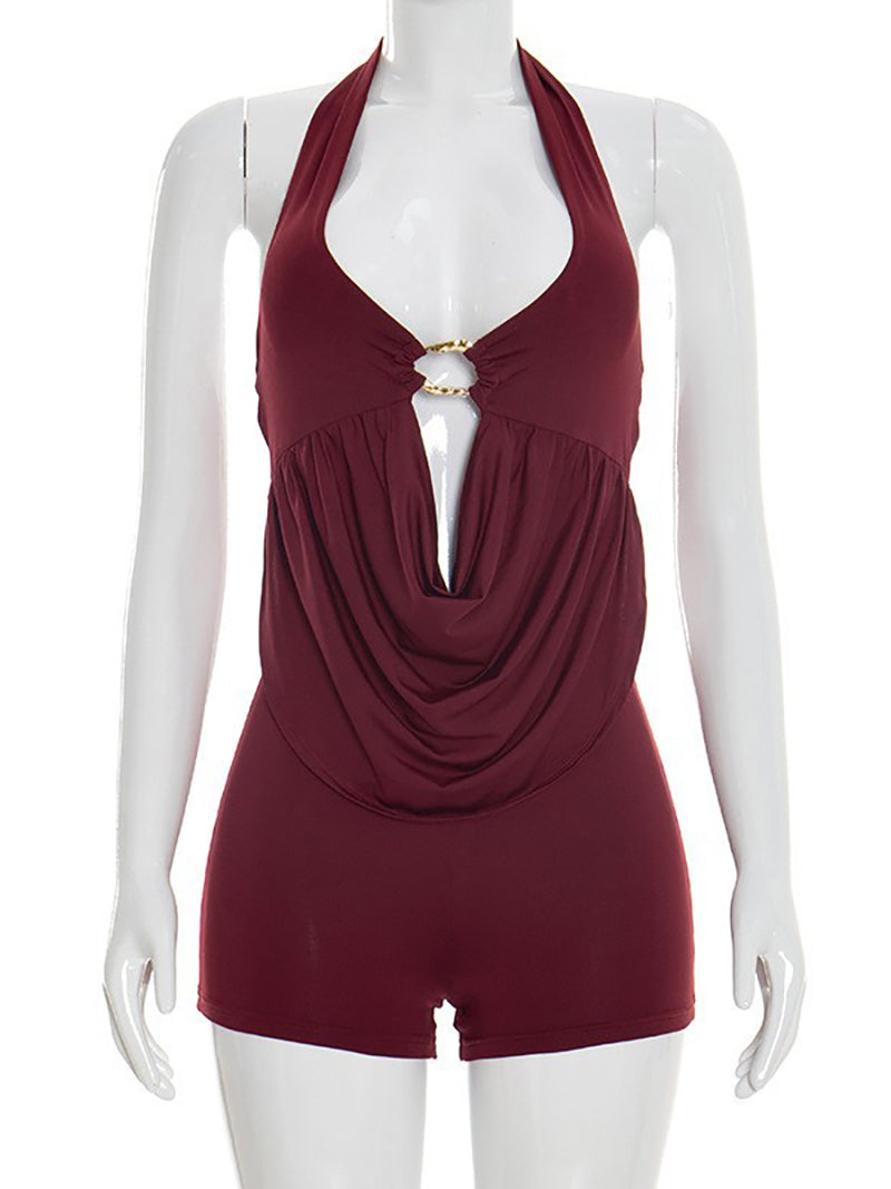 Sexy Deep V-Neck Halter Backless Slim Romper