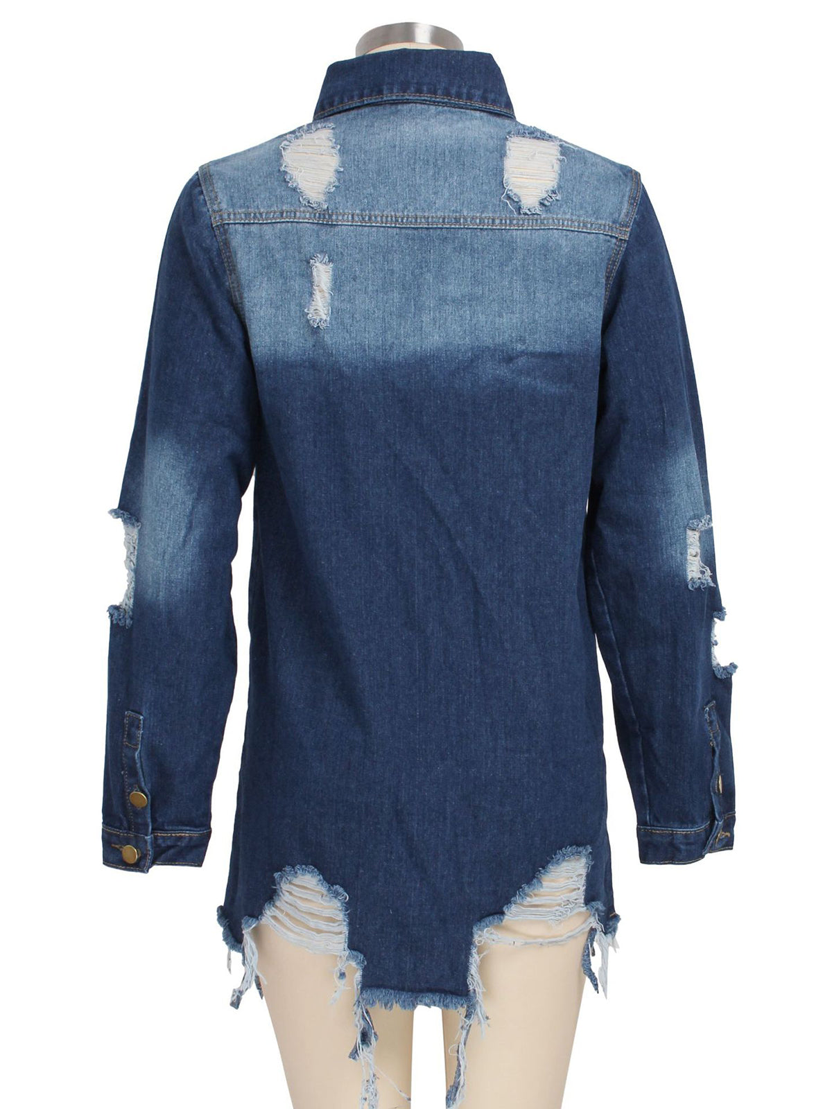 Casual Long Sleeve Shirt Button Ripped Denim Blouse Jacket