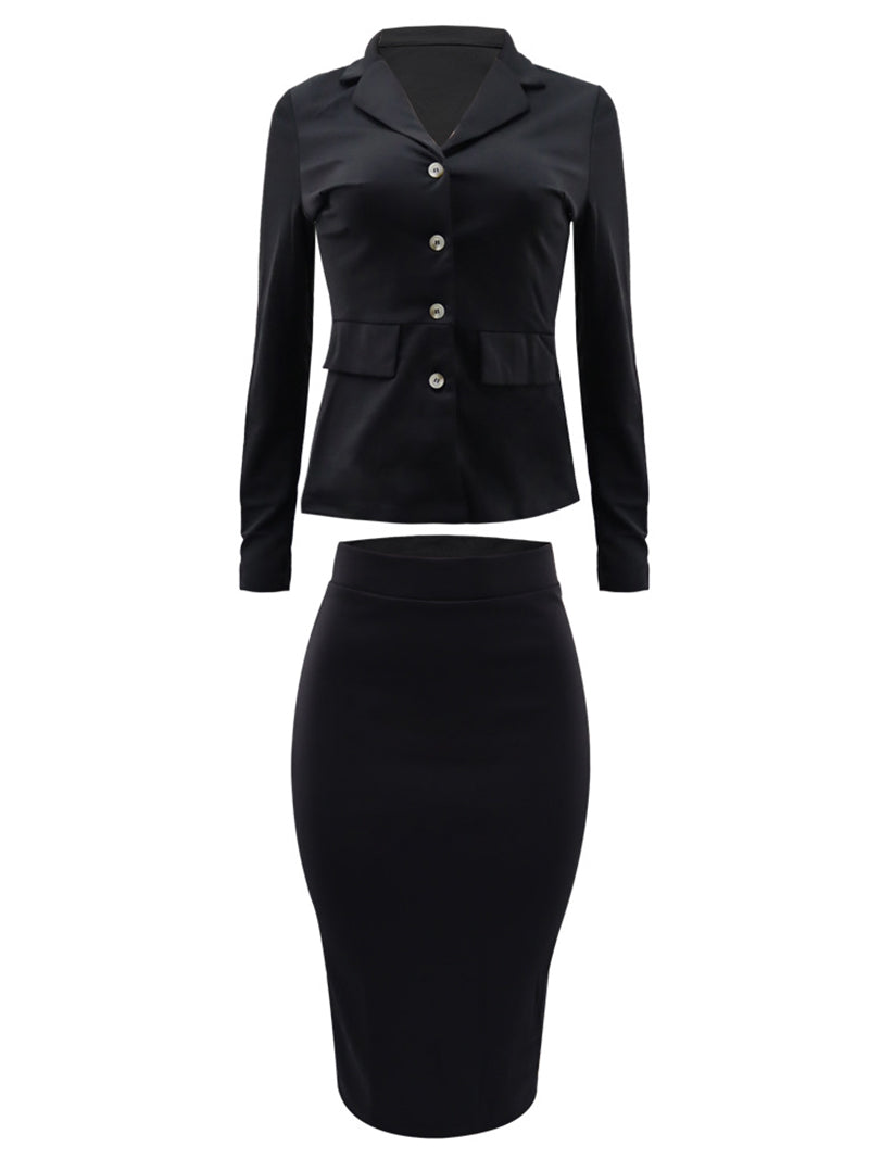 Casual Blazer And Skirt Office Two Piece Set