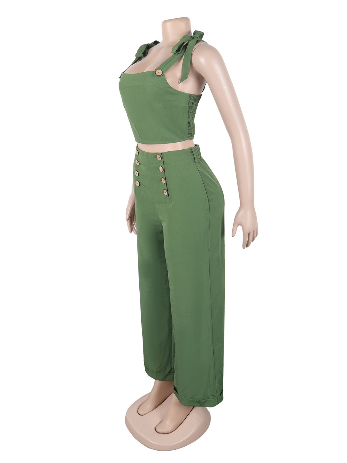 Bandage Shoulder Crop Top Wide Leg Pants Casual Set