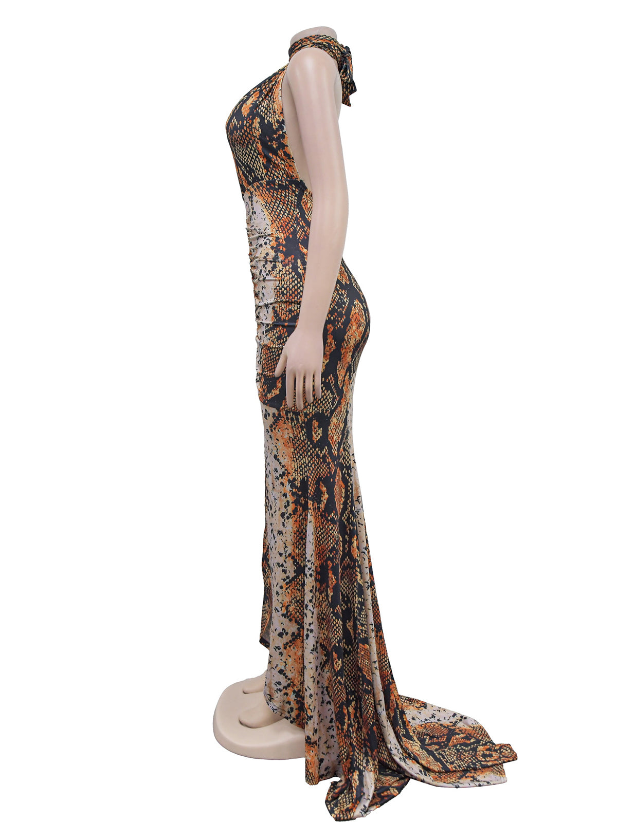 Python Print Deep V Neck Backless Split Hem Long Dress